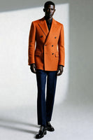 Laden Sie das Bild in den Galerie-Viewer, Dunkelorange Zweireihige Herrenanzüge mit Spitzrevers