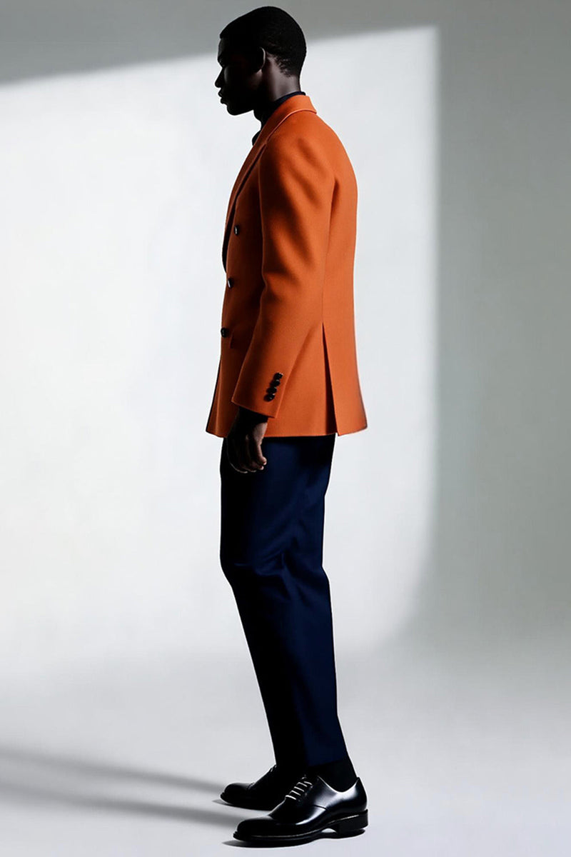 Laden Sie das Bild in den Galerie-Viewer, Dunkelorange Zweireihige Herrenanzüge mit Spitzrevers