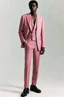 Laden Sie das Bild in den Galerie-Viewer, Grau Rosa Peak Revers Einreihige 3-teilige Formelle Herrenanzüge