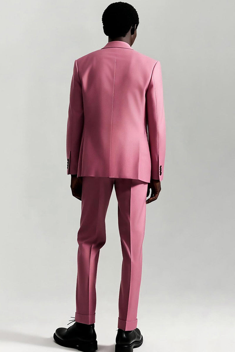 Laden Sie das Bild in den Galerie-Viewer, Grau Rosa Peak Revers Einreihige 3-teilige Formelle Herrenanzüge