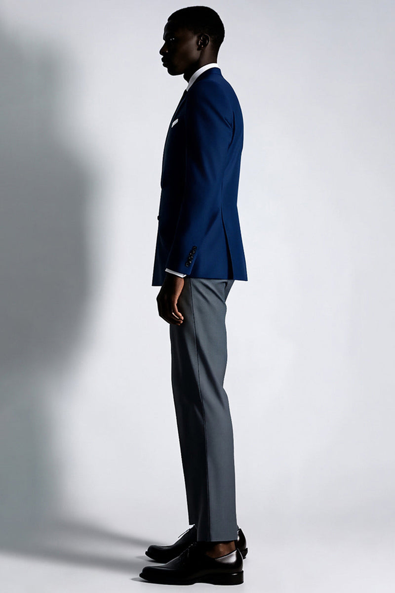 Laden Sie das Bild in den Galerie-Viewer, Marineblauer Zweireihiger Herrenblazer mit Spitzrevers