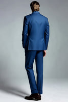 Laden Sie das Bild in den Galerie-Viewer, Dunkelblauer Zweireihiger Herrenblazer mit Spitzrevers