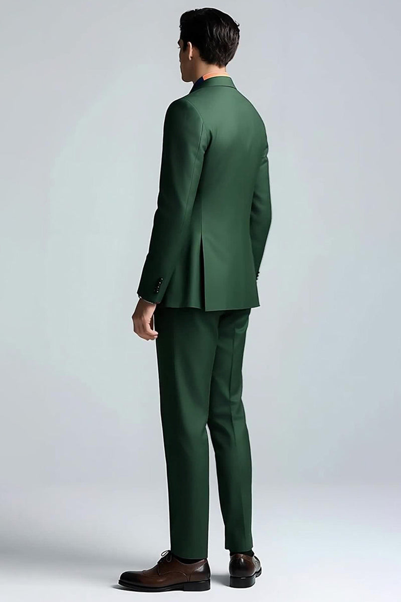 Laden Sie das Bild in den Galerie-Viewer, Dunkelgrün Peak Revers 2-teilige Slim-Fit Anzüge für den Abschlussball