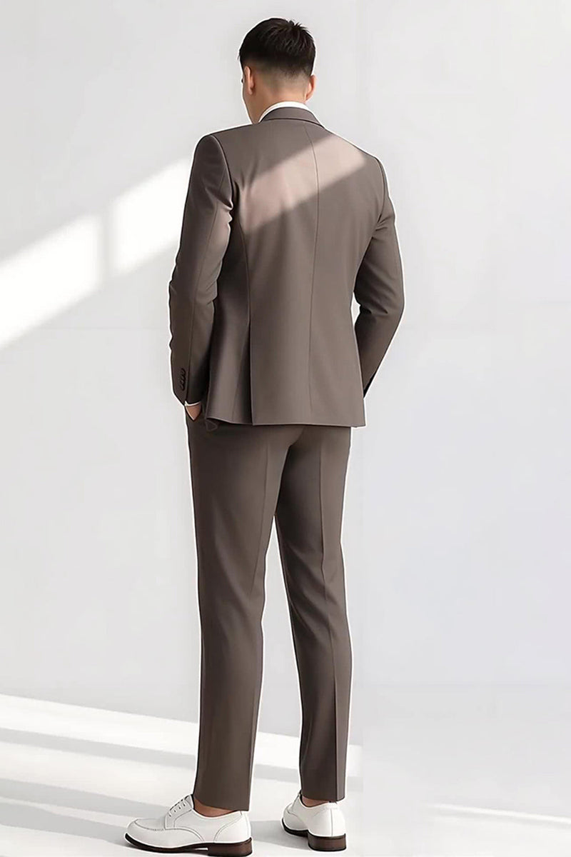 Laden Sie das Bild in den Galerie-Viewer, Hellkaffee Peak Revers 2-teilige Herrenanzüge