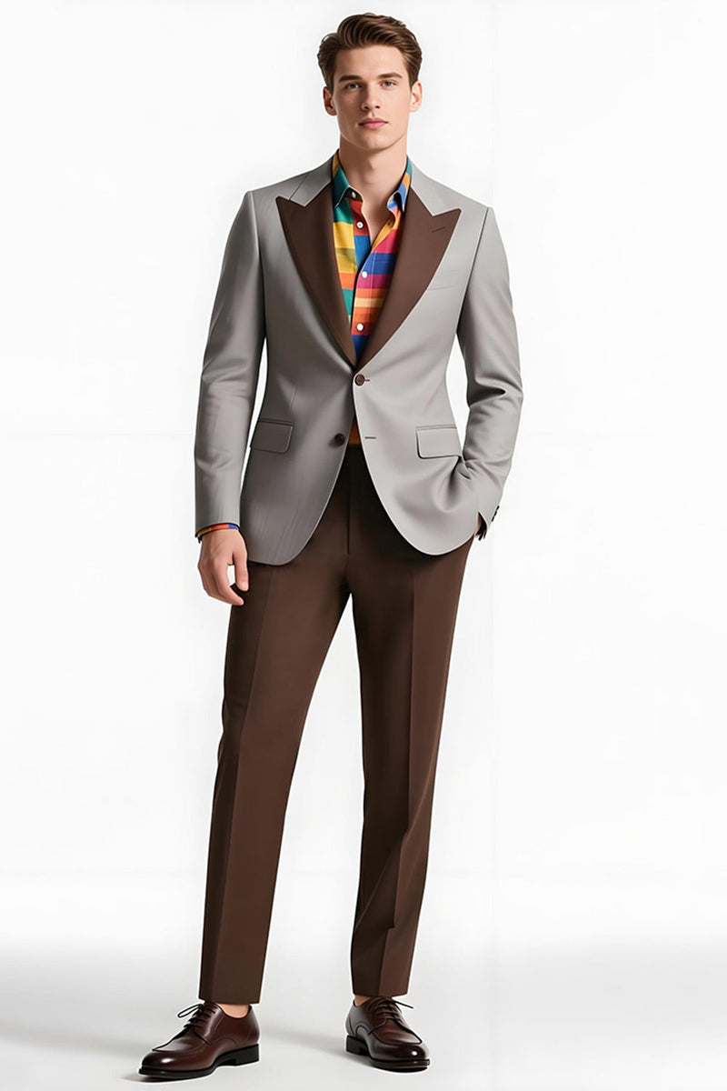 Laden Sie das Bild in den Galerie-Viewer, Grauer Peak Revers 2-teilige Einreihige Herren Ballanzüge