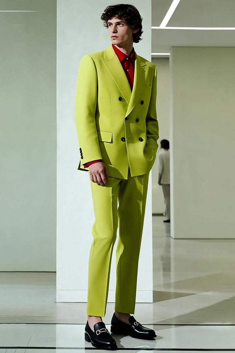 Laden Sie das Bild in den Galerie-Viewer, Gelber Peak Revers Zweireihiger Formeller Blazer für Männer