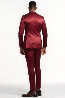 Peak Revers 2-teilige Burgunder Einreihige Herren Ballanzüge
