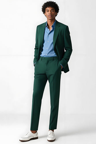 Dunkelgrüne Einreihige 2-teilige Herrenanzüge mit gekerbtem Revers