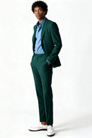 Laden Sie das Bild in den Galerie-Viewer, Dunkelgrüne Einreihige 2-teilige Herrenanzüge mit gekerbtem Revers