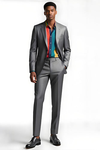 2-teilige Silbergraue Formelle Business-Anzüge mit gekerbtem Revers