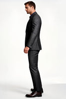 Laden Sie das Bild in den Galerie-Viewer, Dunkelgrau Gestreifte Gekerbte Revers 2-teilige Einreihige Herrenanzüge