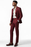 Laden Sie das Bild in den Galerie-Viewer, Burgunder Spitzrevers 2-teilige Einreihige Herrenanzüge