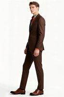 Laden Sie das Bild in den Galerie-Viewer, Brauner 2-teiliger Einreihiger Herrenanzug mit Spitzrevers