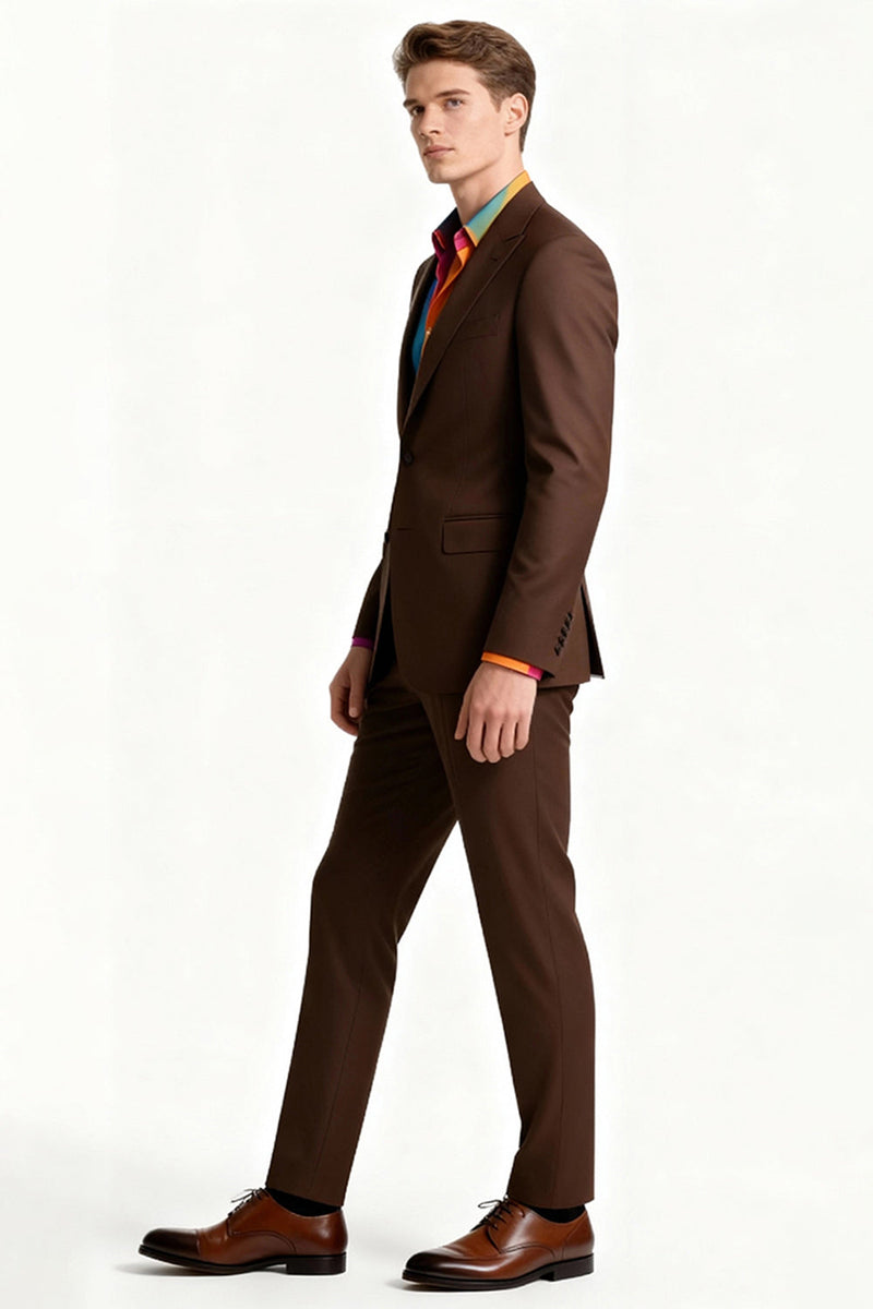 Laden Sie das Bild in den Galerie-Viewer, Brauner 2-teiliger Einreihiger Herrenanzug mit Spitzrevers