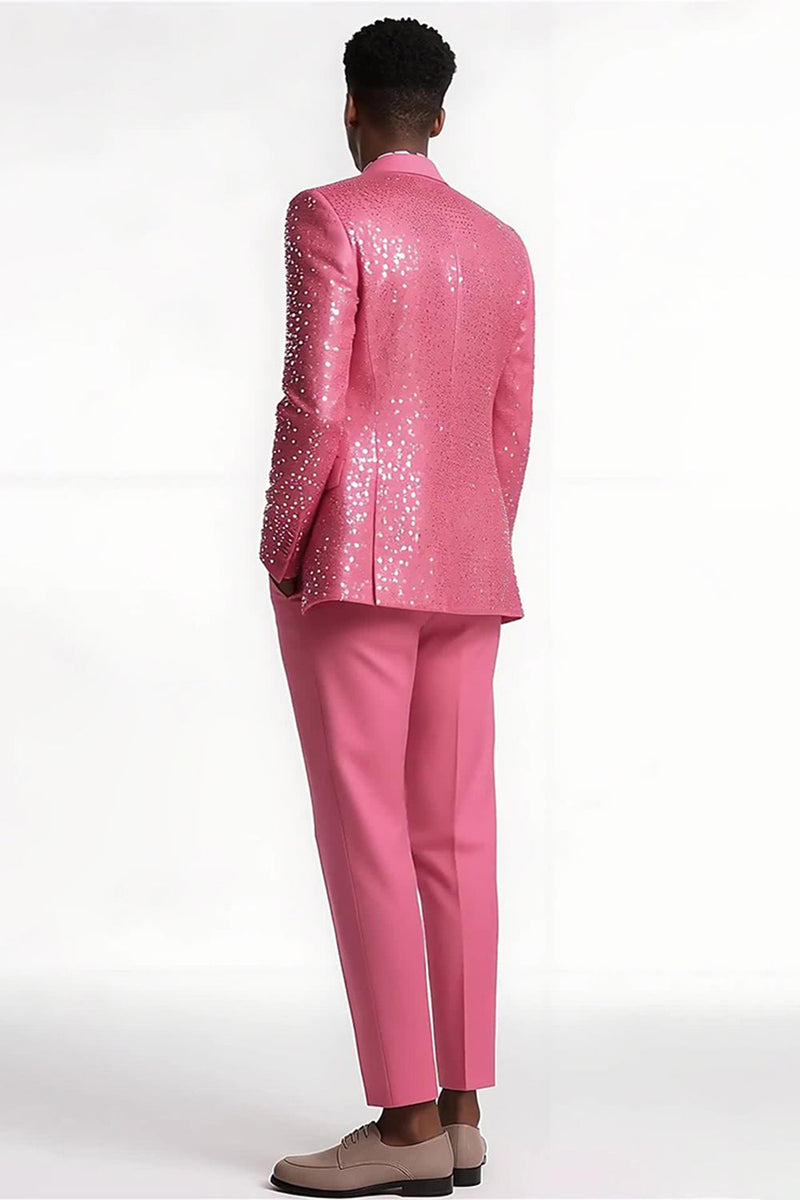Laden Sie das Bild in den Galerie-Viewer, 2 Stück Blush Slim Fit Peak Revers Herren Ballanzüge mit Pailletten