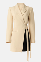 Laden Sie das Bild in den Galerie-Viewer, Champagner und Schwarz A-Linie Gekerbtes Revers Langärmeliges Kurzes Arbeitskleid mit Schärpe