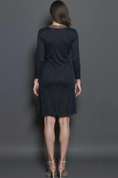 Laden Sie das Bild in den Galerie-Viewer, Schwarzes Midi Bleistift Arbeitskleid mit Rundhalsausschnitt und Ärmeln