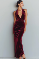 Laden Sie das Bild in den Galerie-Viewer, Cabernet Samt Meerjungfrau Neckholder Langes Partykleid