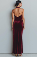 Laden Sie das Bild in den Galerie-Viewer, Cabernet Samt Meerjungfrau Neckholder Langes Partykleid
