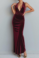 Laden Sie das Bild in den Galerie-Viewer, Cabernet Samt Meerjungfrau Neckholder Langes Partykleid