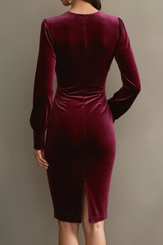 Cabernet Samt Etui Langärmeliges Midi Partykleid