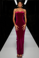 Laden Sie das Bild in den Galerie-Viewer, Cabernet Samt Trägerloses Langes Partykleid mit Schleife