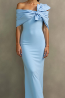 Laden Sie das Bild in den Galerie-Viewer, Himmelblaues Meerjungfrau Schulterfreies Langes Ballkleid mit Schleife