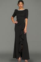 Laden Sie das Bild in den Galerie-Viewer, Glitzerndes Schwarzes Meerjungfrauen Ballkleid mit Rüschen und Schlitz