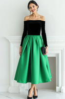 Laden Sie das Bild in den Galerie-Viewer, Fuchsia Schulterfreies Abendkleid aus Samt mit Ärmeln