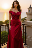 Laden Sie das Bild in den Galerie-Viewer, Staubblaues Maxi Ballkleid aus Satin in A-Linie