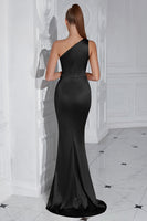 Laden Sie das Bild in den Galerie-Viewer, Gelbes Meerjungfrauen Eine Schulter Maxi Ballkleid mit Schlitz