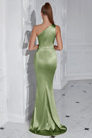 Laden Sie das Bild in den Galerie-Viewer, Gelbes Meerjungfrauen Eine Schulter Maxi Ballkleid mit Schlitz