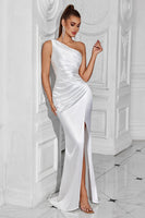 Laden Sie das Bild in den Galerie-Viewer, Gelbes Meerjungfrauen Eine Schulter Maxi Ballkleid mit Schlitz