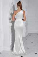 Laden Sie das Bild in den Galerie-Viewer, Gelbes Meerjungfrauen Eine Schulter Maxi Ballkleid mit Schlitz