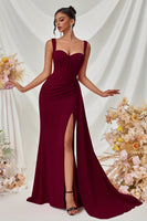 Laden Sie das Bild in den Galerie-Viewer, Maxi Träger Meerjungfrau Schwarzes Ballkleid mit Schlitz