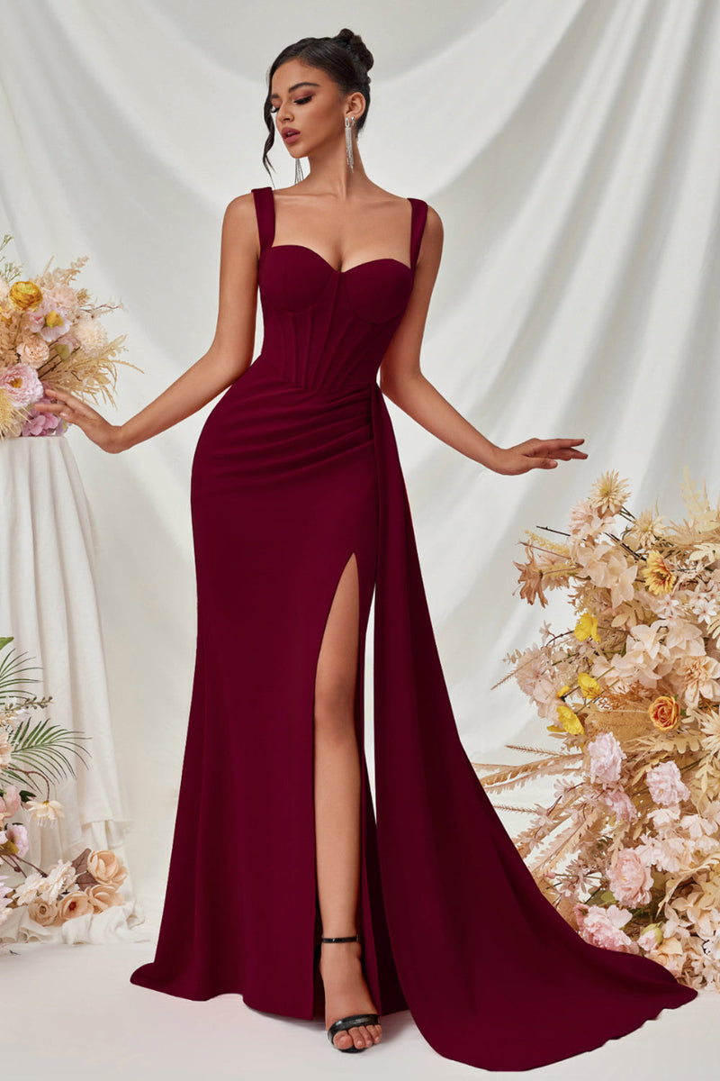 Laden Sie das Bild in den Galerie-Viewer, Maxi Träger Meerjungfrau Schwarzes Ballkleid mit Schlitz