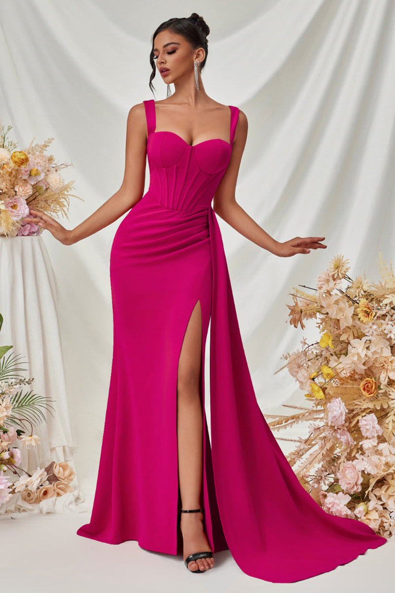 Laden Sie das Bild in den Galerie-Viewer, Maxi Träger Meerjungfrau Schwarzes Ballkleid mit Schlitz