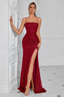 Laden Sie das Bild in den Galerie-Viewer, Glitzerndes Goldenes Pailletten Meerjungfrauen Langes Ballkleid mit Schlitz