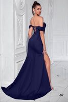 Laden Sie das Bild in den Galerie-Viewer, Blush Schulterfreies Satin Etui Langes Korsett Ballkleid mit Schlitz