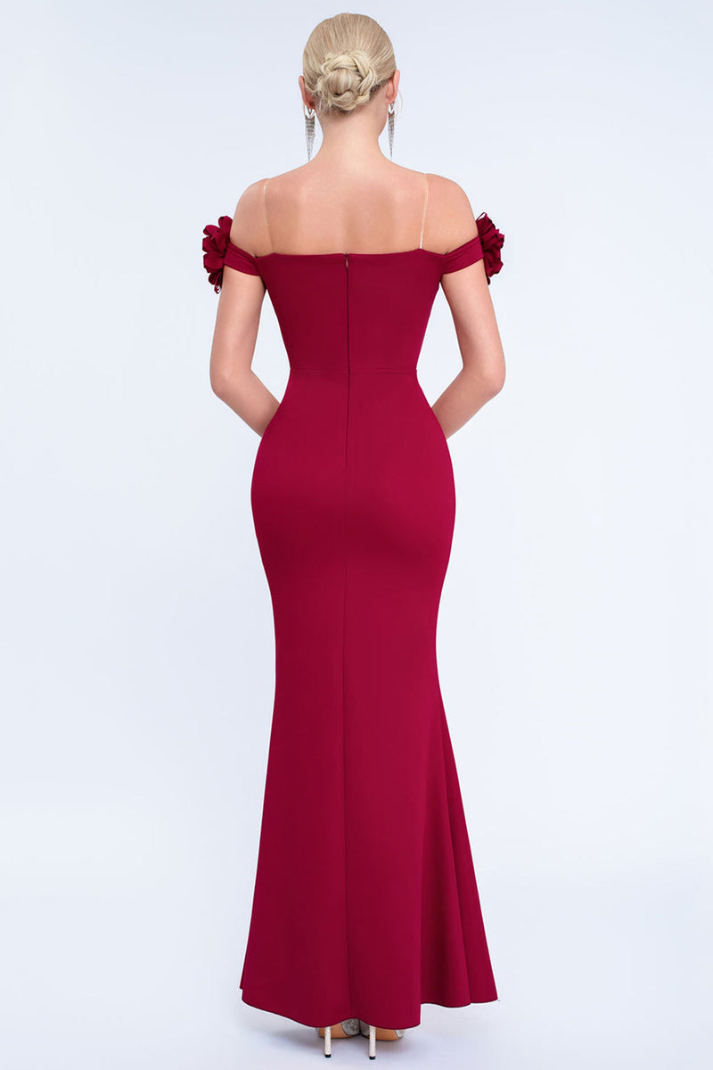 Laden Sie das Bild in den Galerie-Viewer, Blush Schulterfreies 3D Blumen Etui Ballkleid mit Schlitz