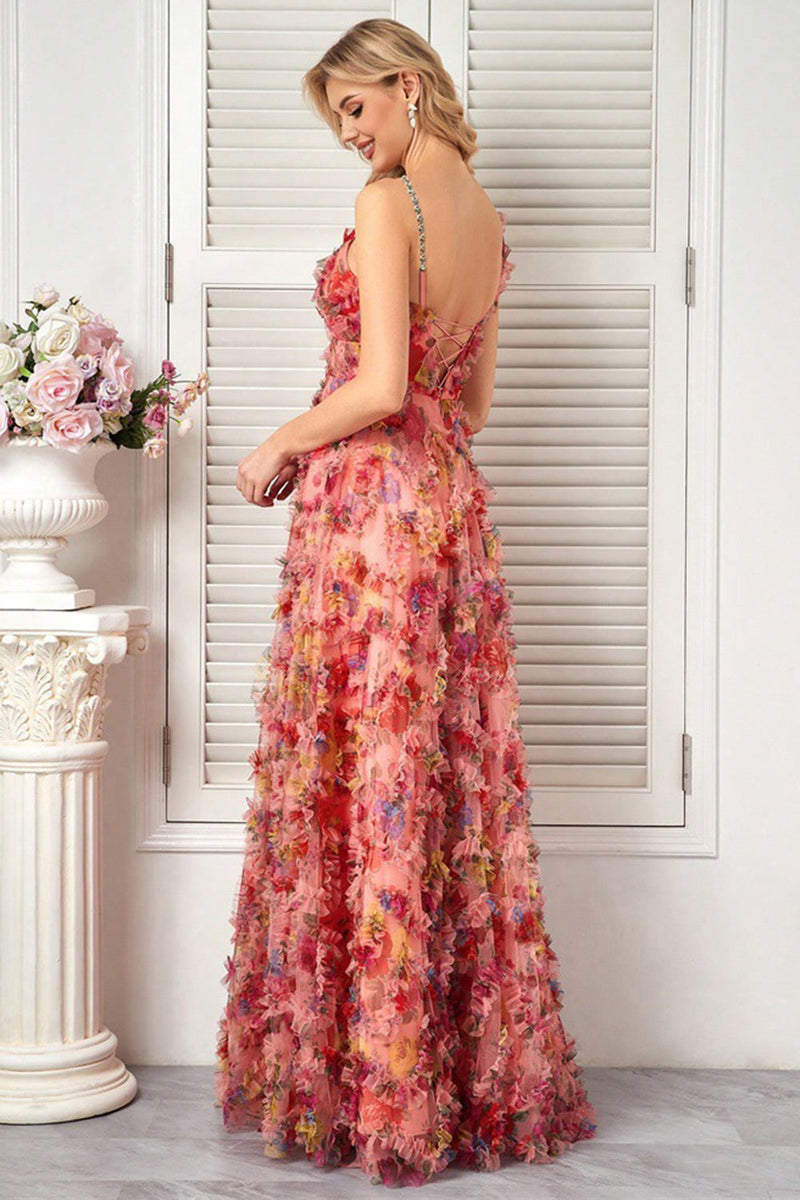 Laden Sie das Bild in den Galerie-Viewer, Blush Blumen A Line Spaghettiträger Ballkleid