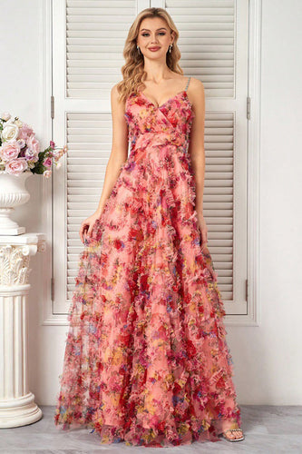 Blush Blumen A Line Spaghettiträger Ballkleid