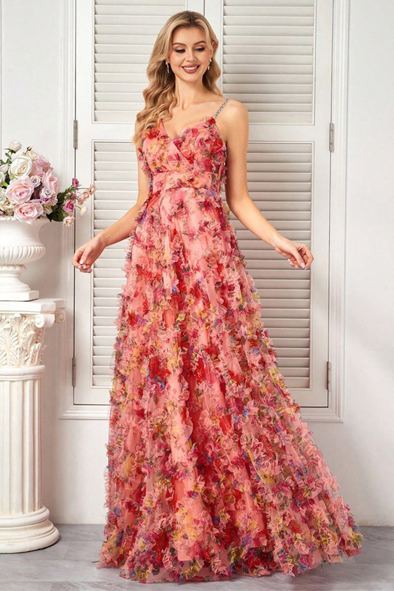 Laden Sie das Bild in den Galerie-Viewer, Blush Blumen A Line Spaghettiträger Ballkleid