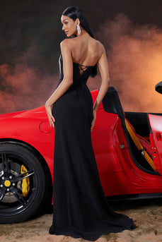 Trägerloses Schwarzes Meerjungfrauen Ballkleid mit Quaste