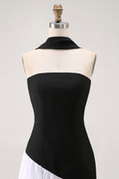 Laden Sie das Bild in den Galerie-Viewer, Schwarz-Weißes Trägerloses Ballkleid in A-Linie mit Neckholder-Schal
