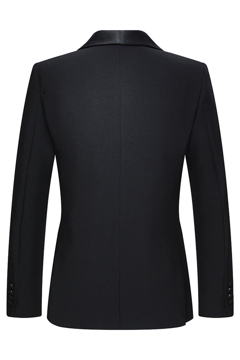 Laden Sie das Bild in den Galerie-Viewer, 3-teilige Schal Revers mit einem Knopf schwarze Herrenanzüge