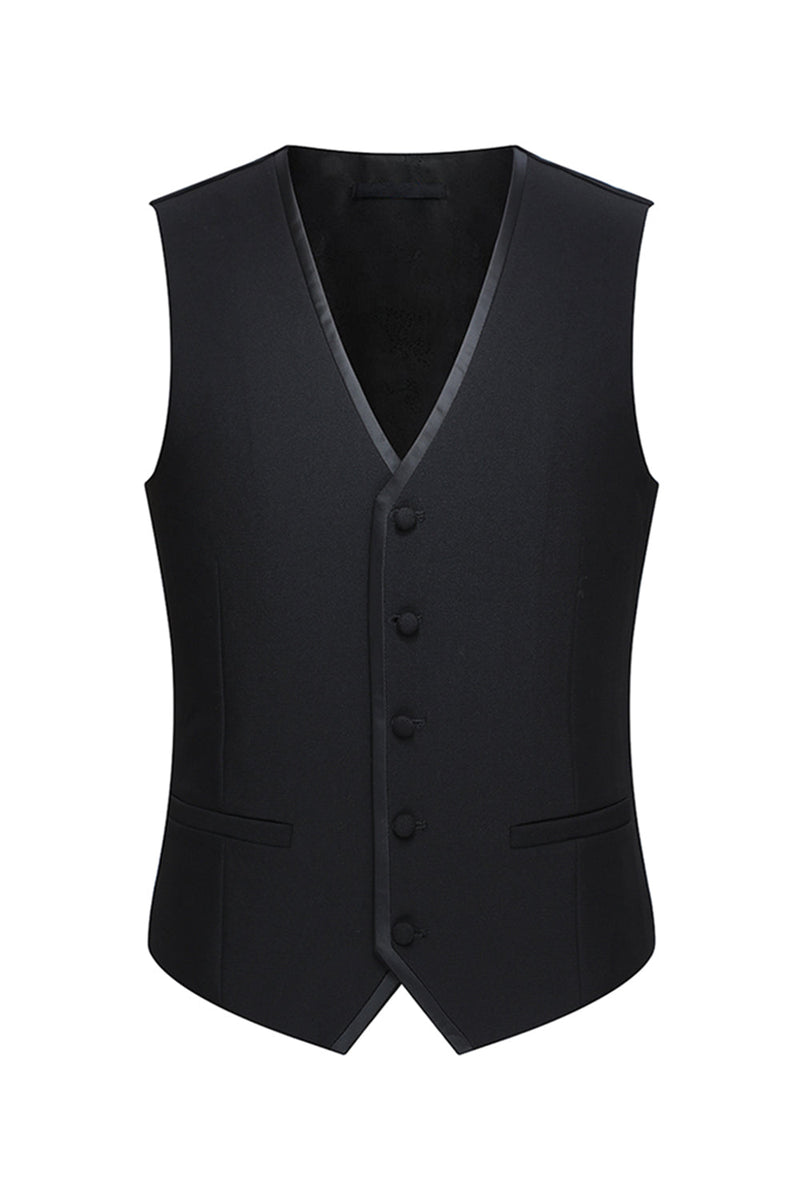 Laden Sie das Bild in den Galerie-Viewer, 3-teilige Schal Revers mit einem Knopf schwarze Herrenanzüge