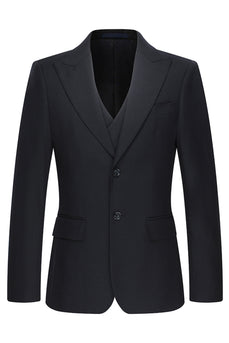 Schwarze Einreihige 3-teilige Herrenanzüge mit Spitzrevers
