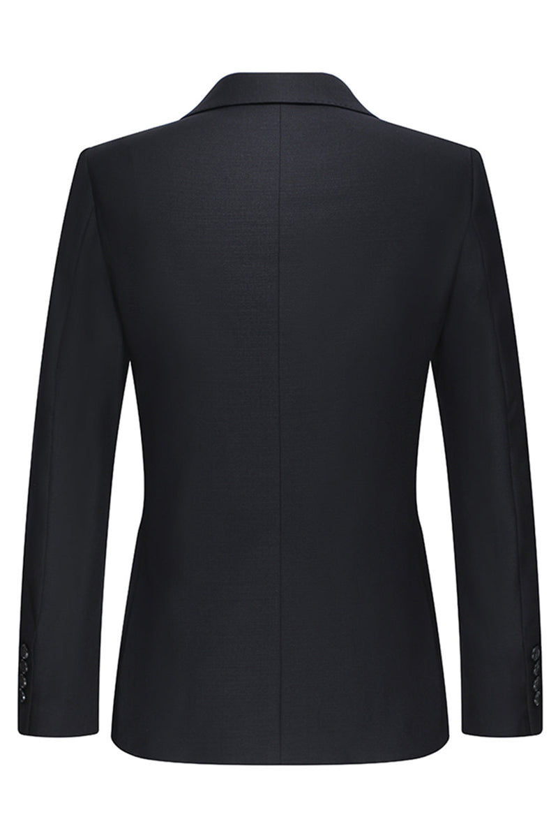 Laden Sie das Bild in den Galerie-Viewer, Schwarze Einreihige 3-teilige Herrenanzüge mit Spitzrevers