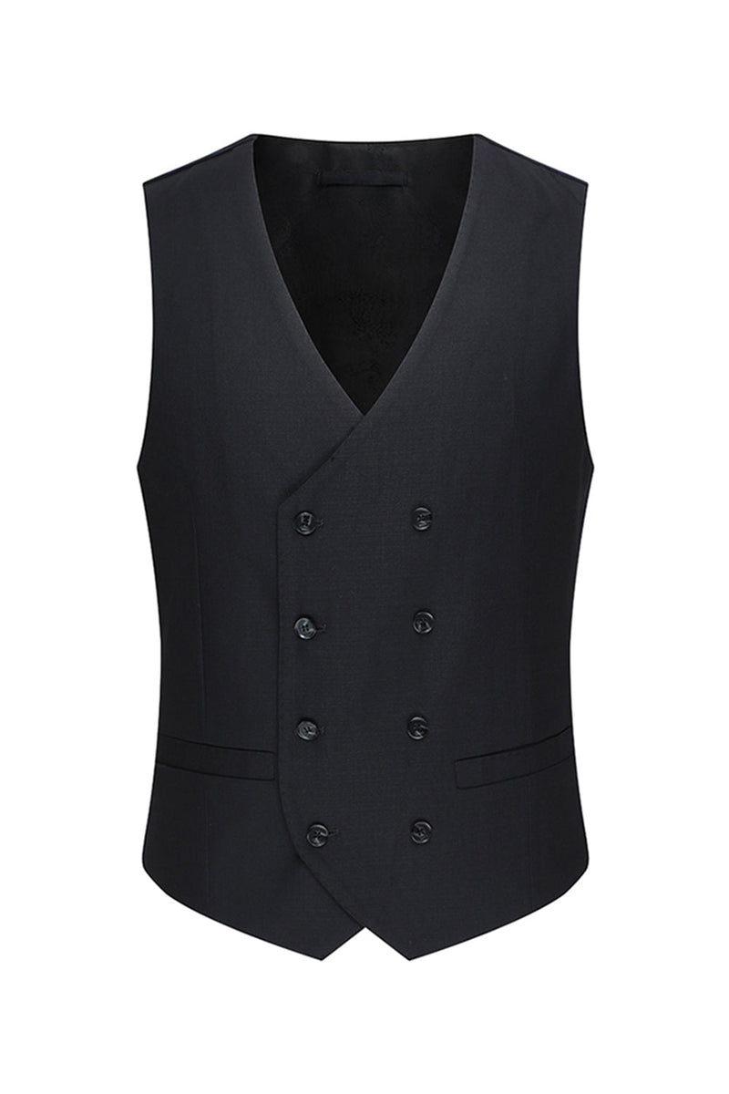 Laden Sie das Bild in den Galerie-Viewer, Schwarze Einreihige 3-teilige Herrenanzüge mit Spitzrevers